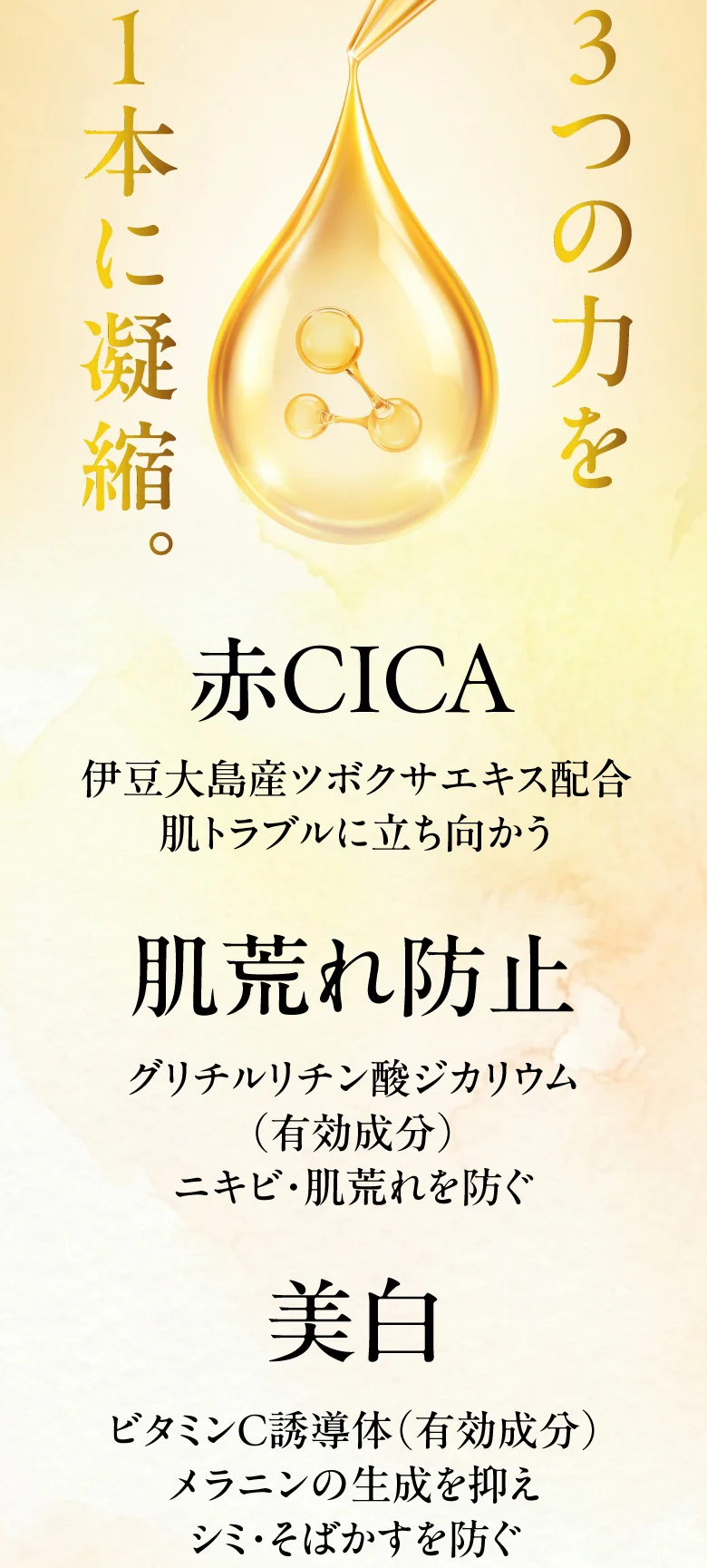 3つの力を1本に凝縮・赤CICA・肌荒れ防止・美白