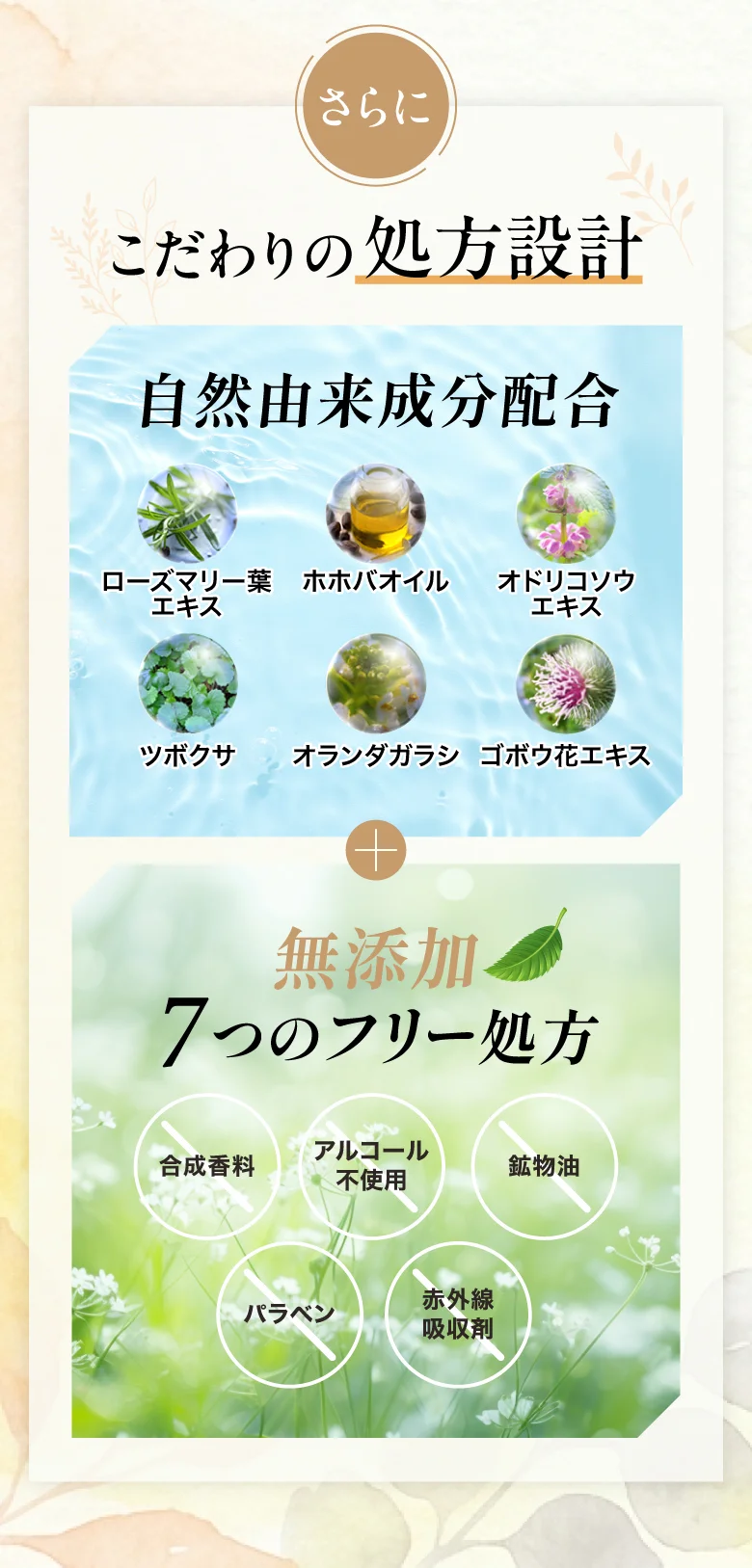 自然由来成分配合・7つのフリー処方