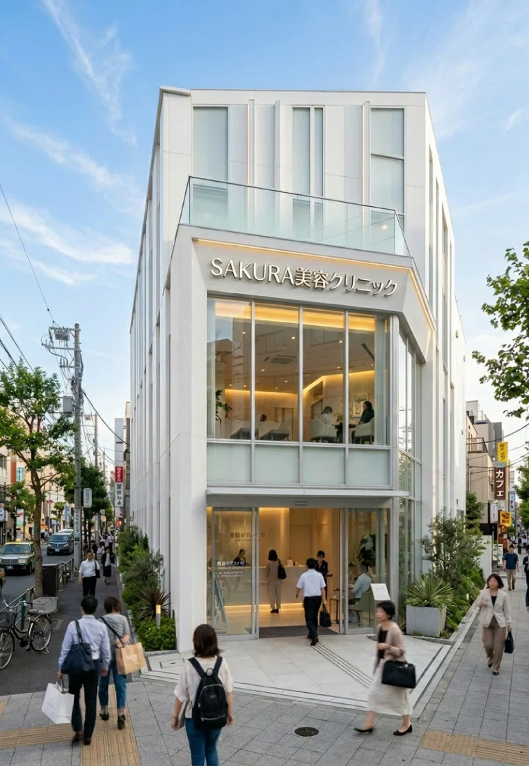 SAKURA美容クリニックの外観・白を基調とした清潔感のある建物
