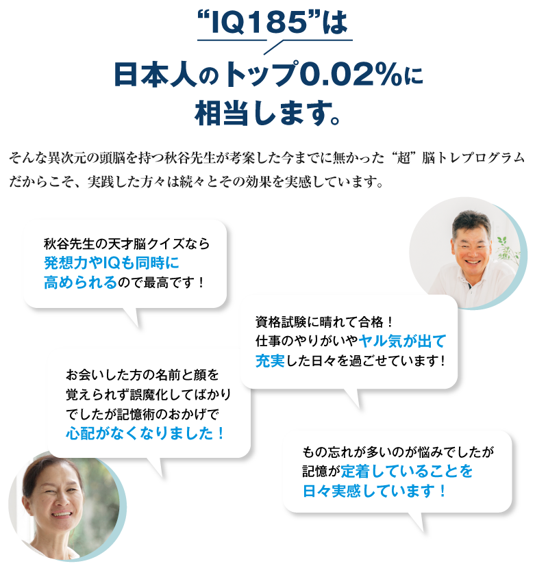 IQ185は日本人のトップ0.02％に相当します